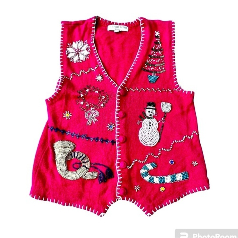 Victoria Jones Woman Hot Pink Embroidered Holiday Vest